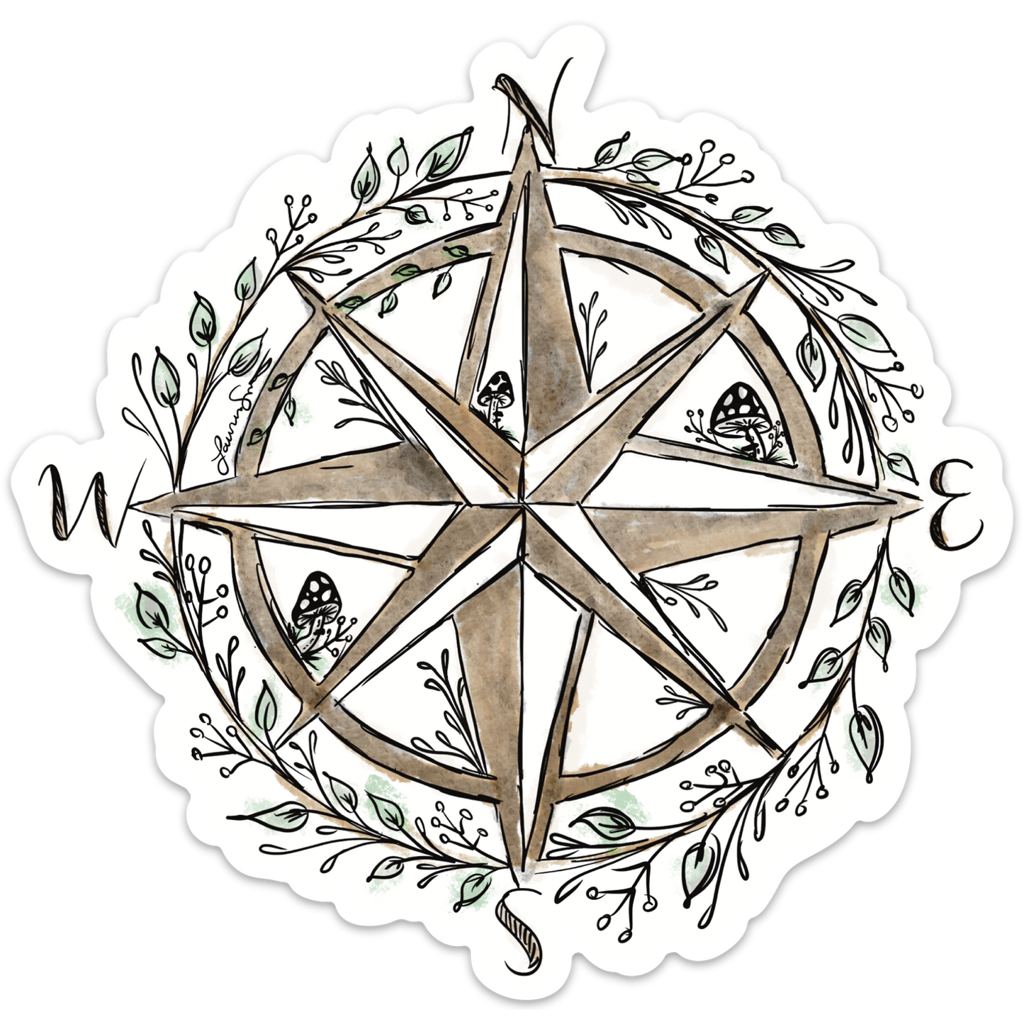 Floral Compass Rose Sticker