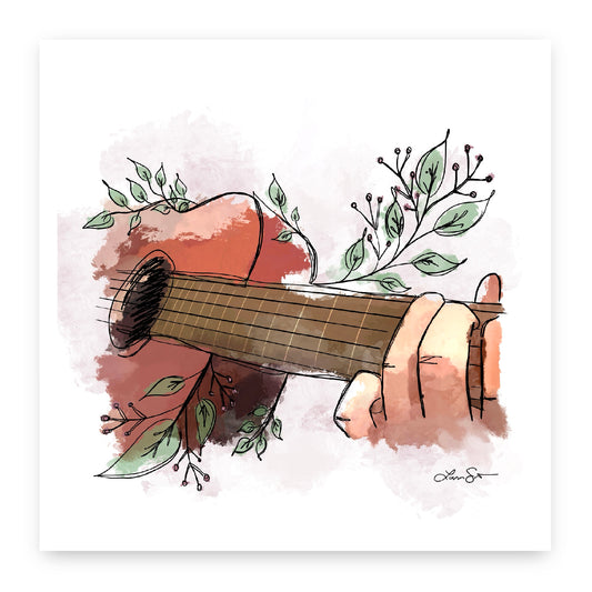 Music Is Better Than Words - Floral Guitar Art Print