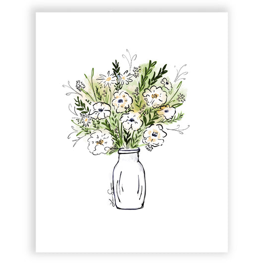 White Flowers in Vase Art Print