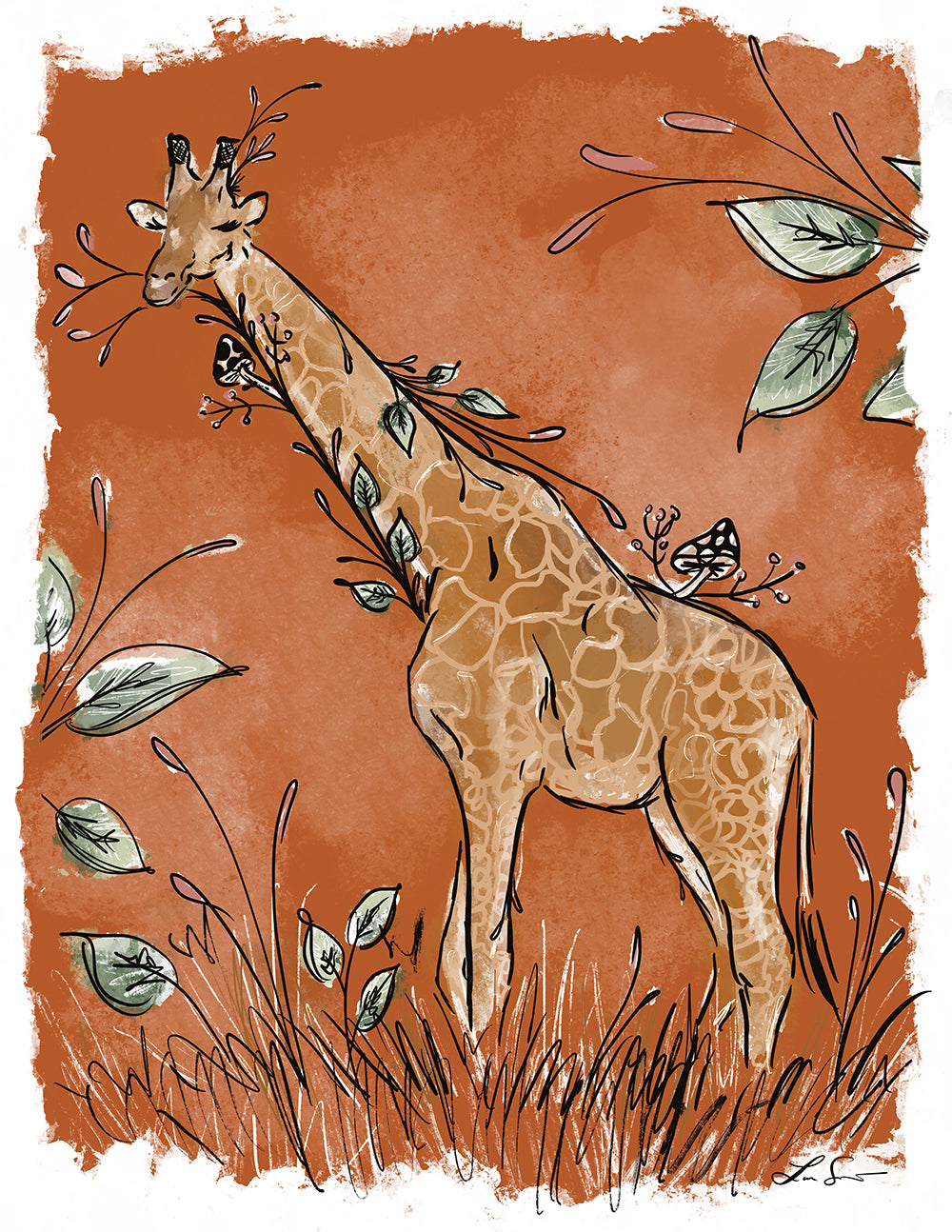 Floral Giraffe Art Print | Safari Series