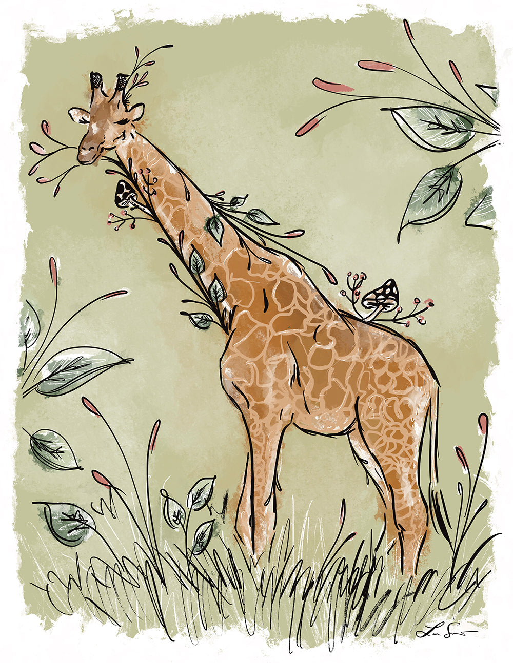 Floral Giraffe Art Print | Safari Series